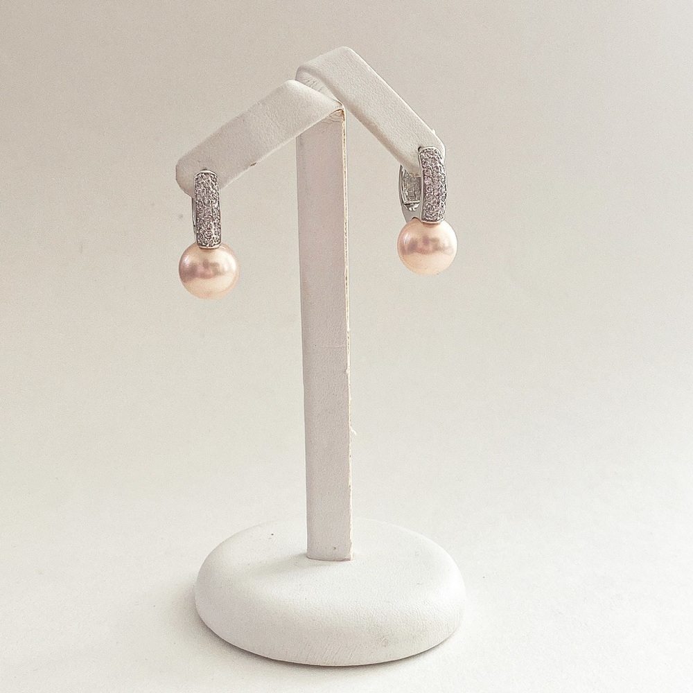 Luxury Pink Mother Of Pearl  Diamond Earrings